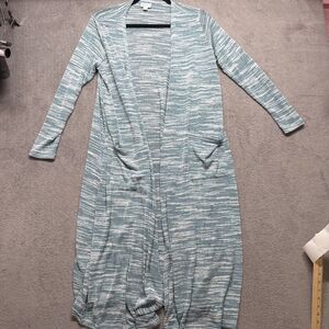Women’s Duster Cardigan Size M Blue/Green Pockets L.Sleeve EUC LuLaRoe Sarah